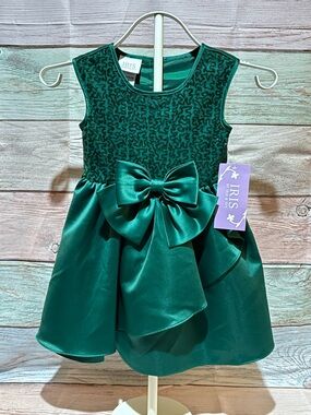 iris & ivy Emerald Green Satin Bow Party Dress for Girls